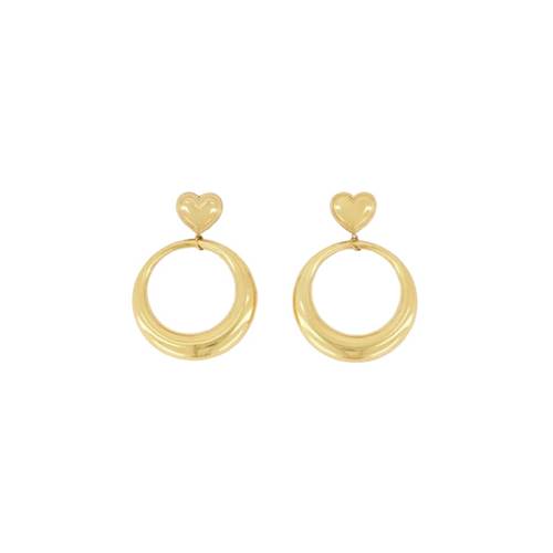 Large Gold Statement Earrings With Heart Detail