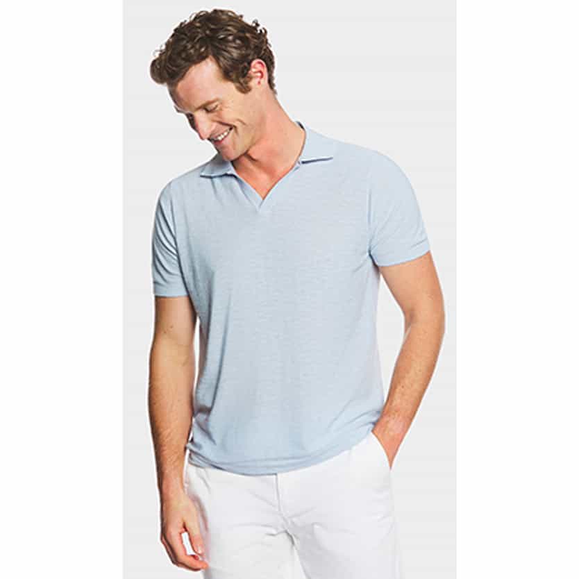 Scarpa man wearing a blue polo shirt