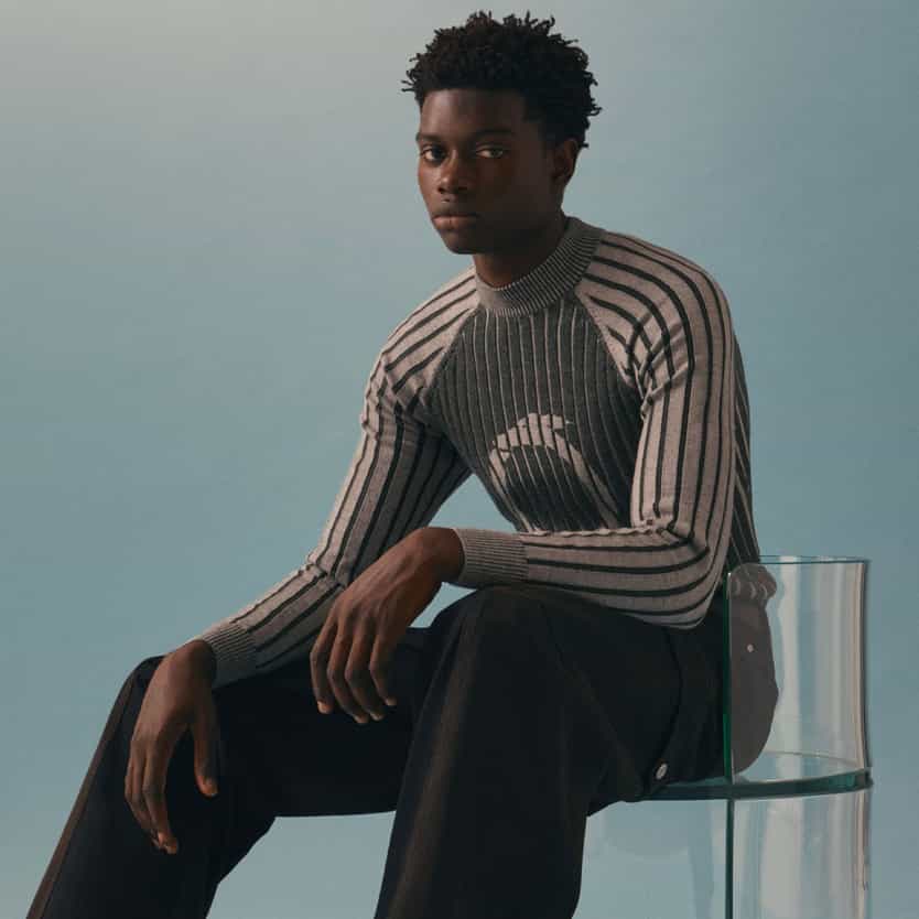 Trussardi man wearing grey sweater