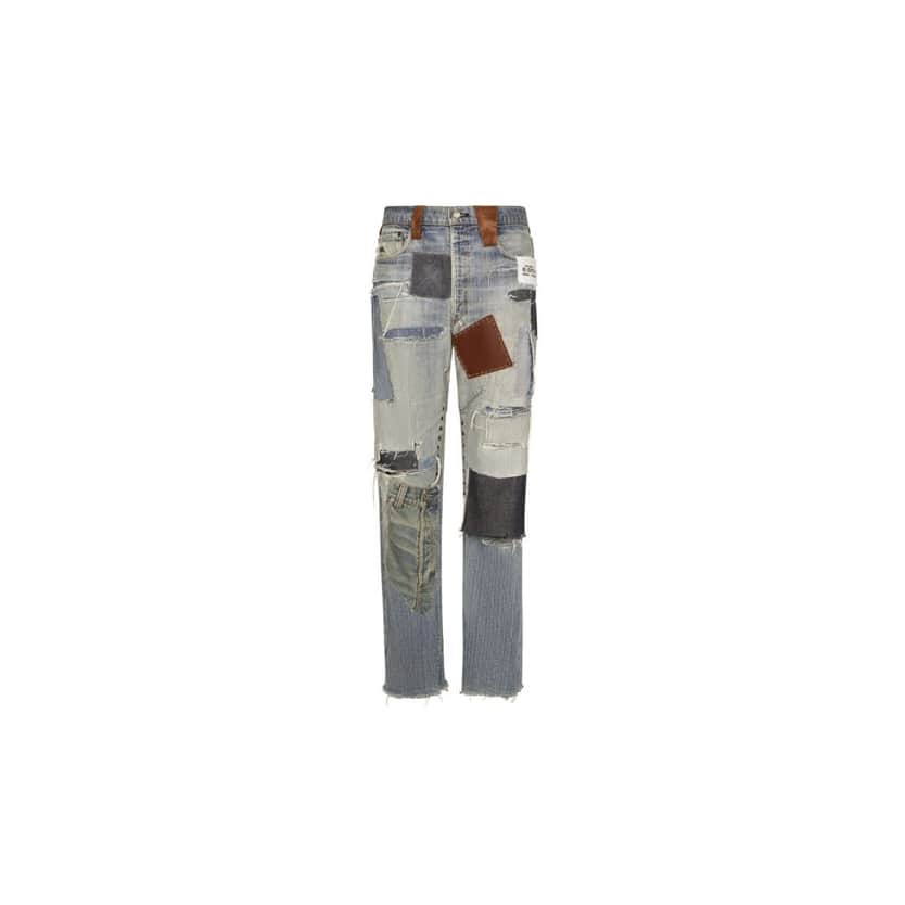 Straight-leg patchwork denim jeans
