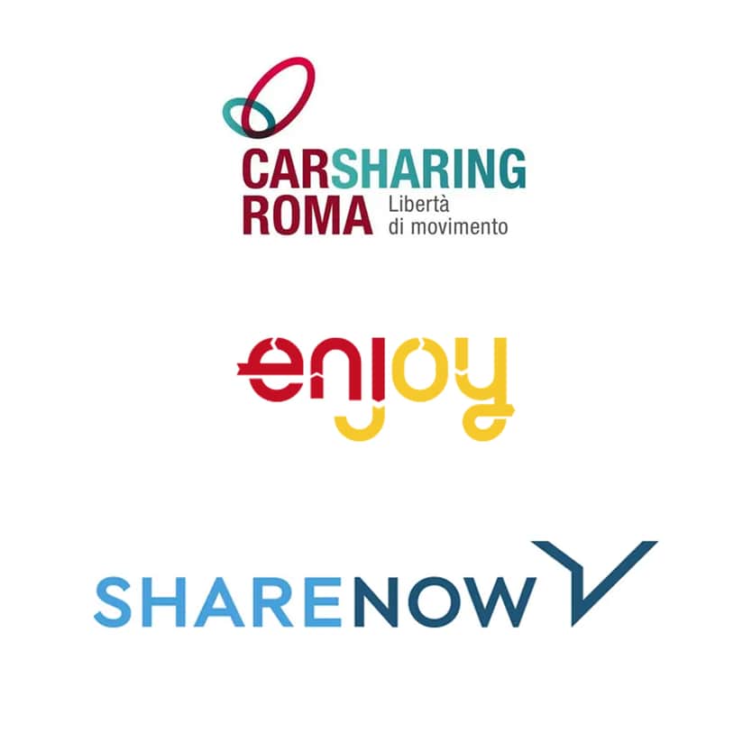car sharing roma, enjoy and share now logos