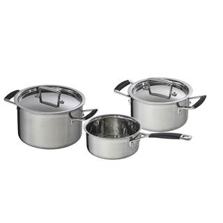 3-ply pot set, 5 parts, stainless steel multi-layer material, consists of meat pot 16, 20 and 24cm, saucepan 16cm, roasting pot 20cm | RRP € 935  I Outlet € 654,50