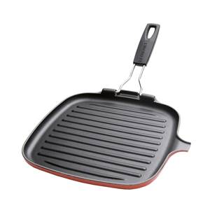 Grill pan, cast iron, 24cm, in cherry red