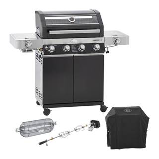 Gas grill BBQ Station Videro G4-S Vario incl. cover hood, rotating spit and basket