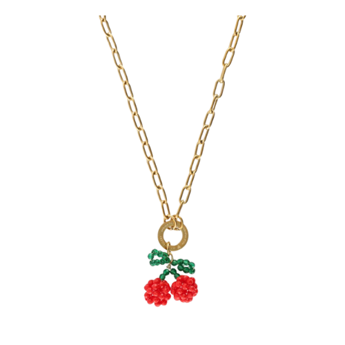 Ketting met rode kralen cherry - goud & zilver