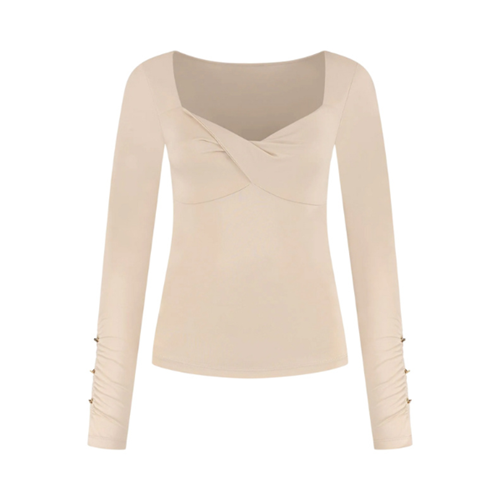 Twisted shoulder top beige